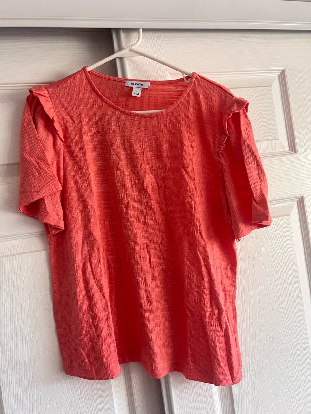 Nine West Coral Ruffle-Trim Short Sleeve Top
